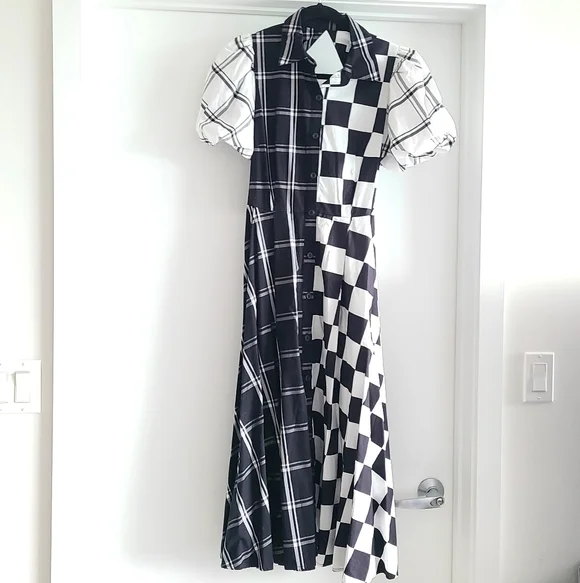 Statement Black & White Checkered & Plaid Dress - Picture 3 of 10